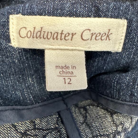 Coldwater Creek Jean Jacket WMNS 12 Dark Wash Denim Button Up Embroidered Pocket - Picture 5 of 7